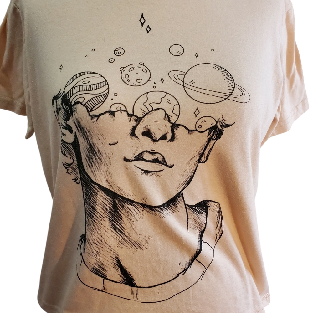 Romwe Space Head Cropped Graphic‎ Tee Shirt Size S